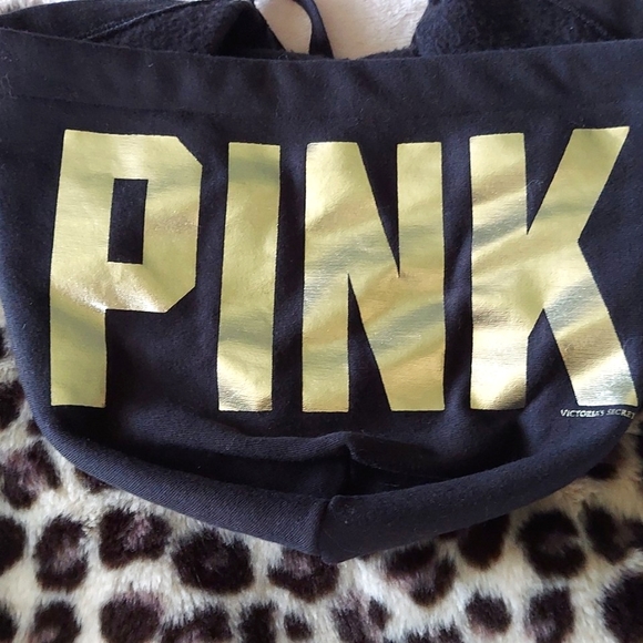 2012 PINK VS Leopard Faux Fur Full Zip Gold Foil Hooded Sweater - Picture 11 of 16